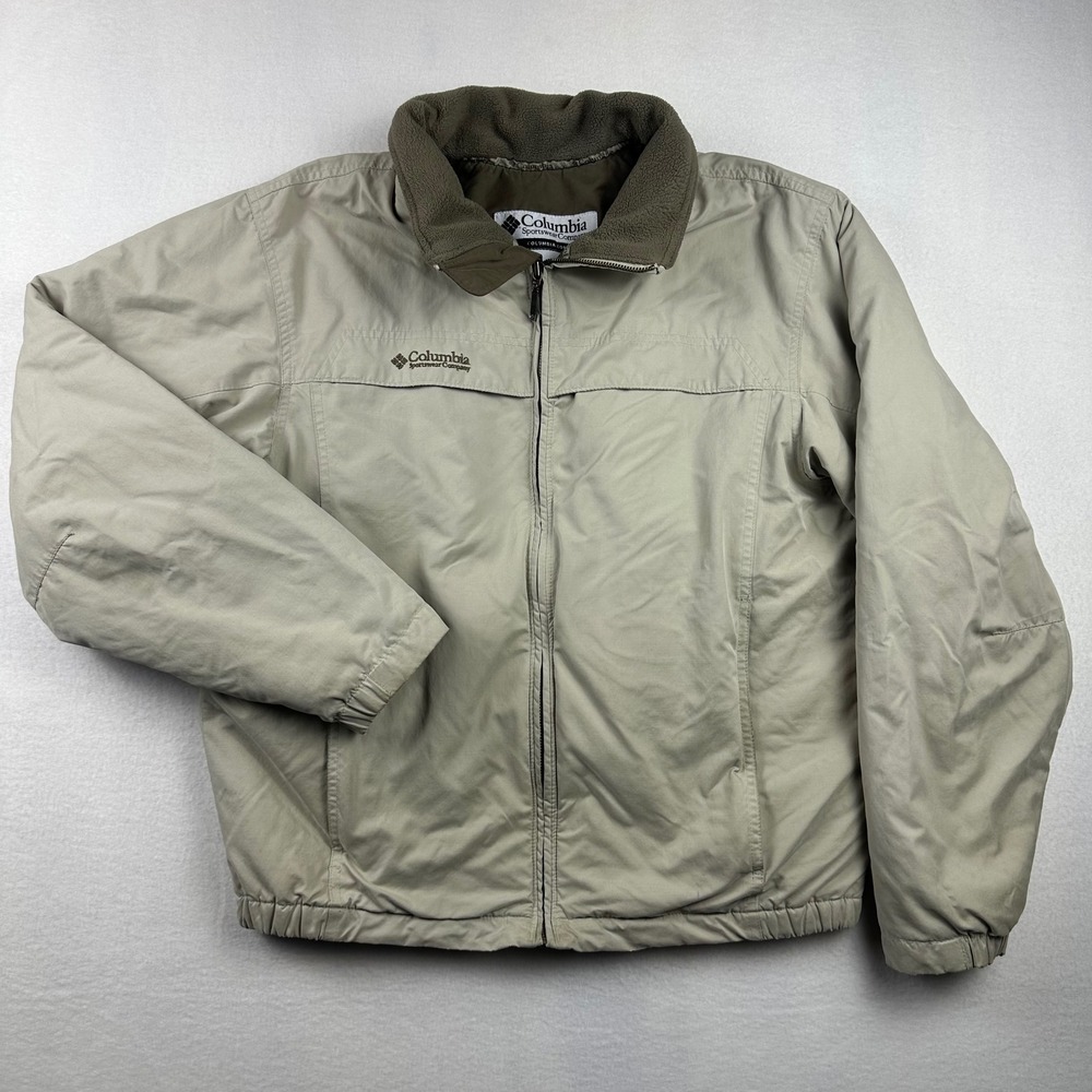 Columbia Jacket Mens M Beige Fleece Lined Full Zip Outdoor Gorpcore Hiking Coat